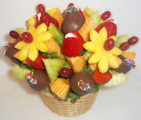 Easy Pickins with Chocolate Strawberry Arrangement